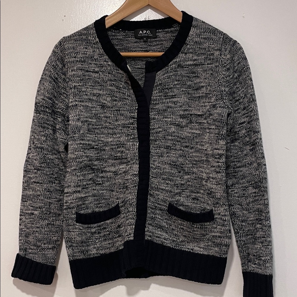 A.P.C. Black and Gray Marled Knit Cardigan